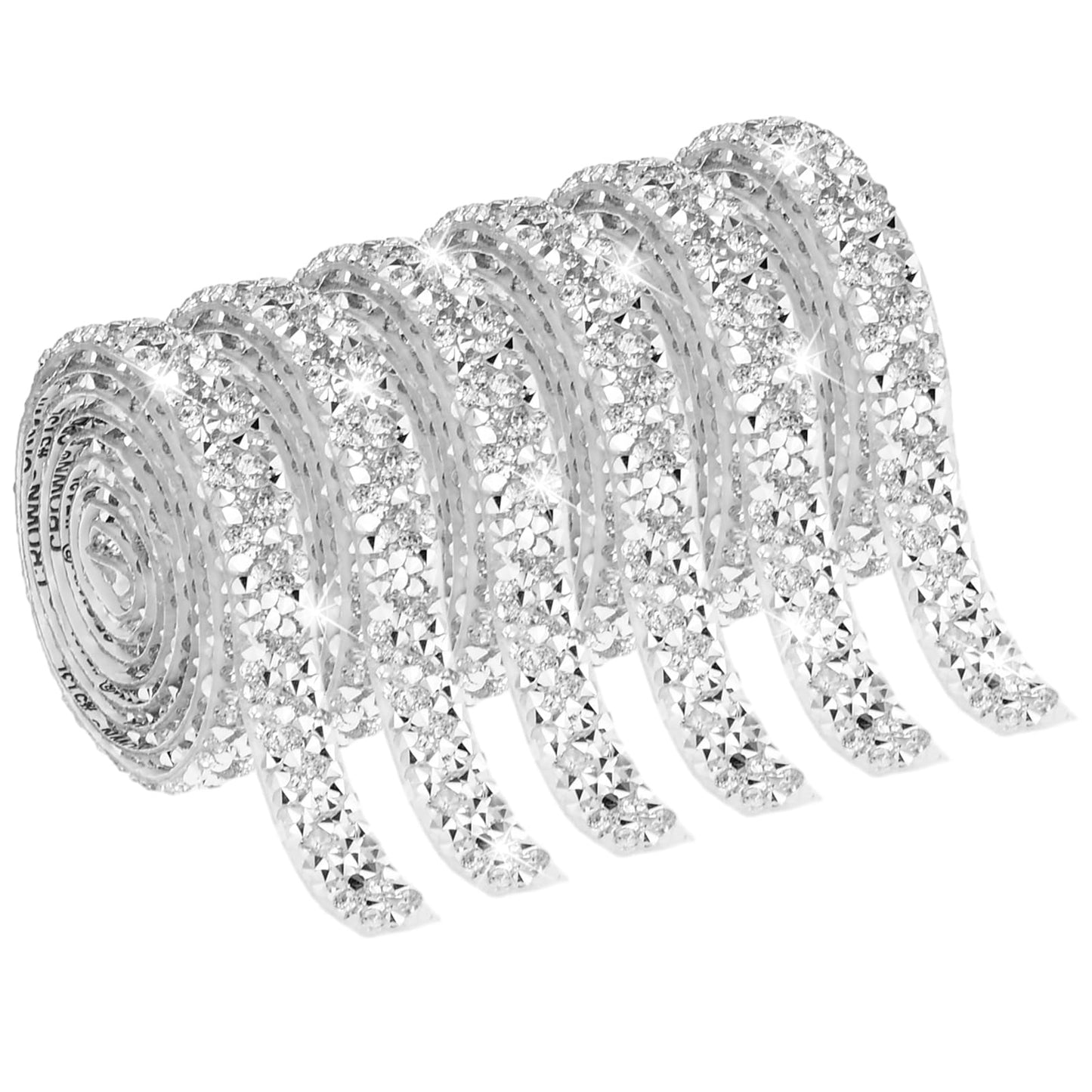 Telooco 6 Rolls Self-Adhesive Resin Rhinestone Ribbons Silver Diamond Crystal Glitter Stickers for DIY Art Crafts Car Phone Mirror Decoration (1 Yard, 10mm)