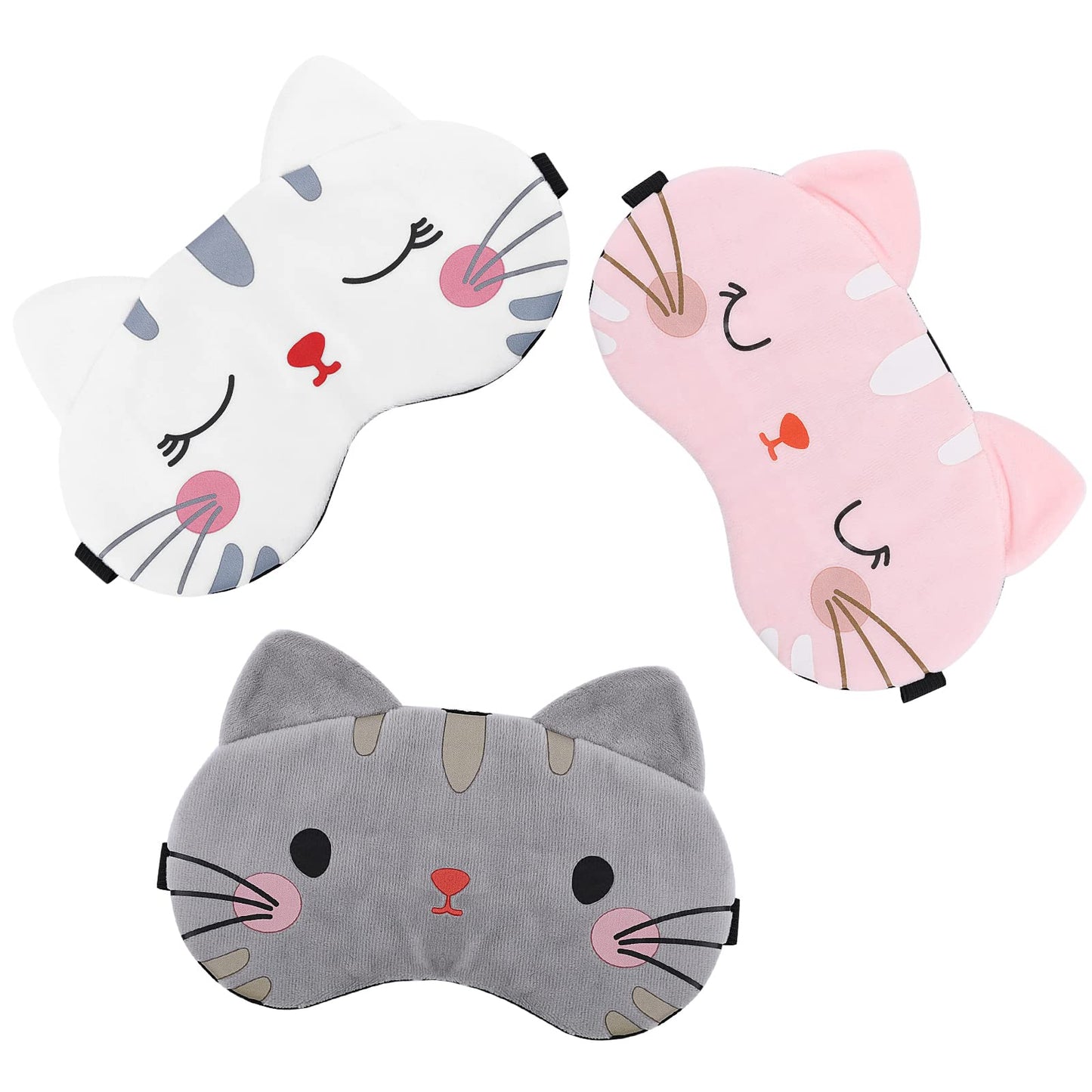 Lusofie 3Pcs Sleep Mask for Kids Cartoon Cat Sleeping Mask with Adjustable Strap Soft Kids Sleep Mask Blindfold Eye Covers Eye Mask for Sleeping Adult Travel