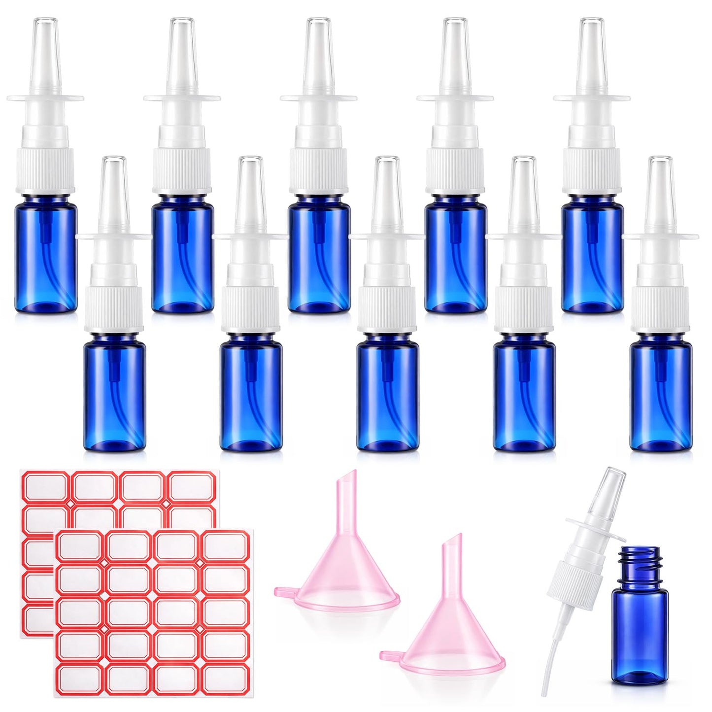 10Pcs Nasal Spray Bottle Empty, 5ML/0.34OZ Fine Mist Nasal Spray Bottle