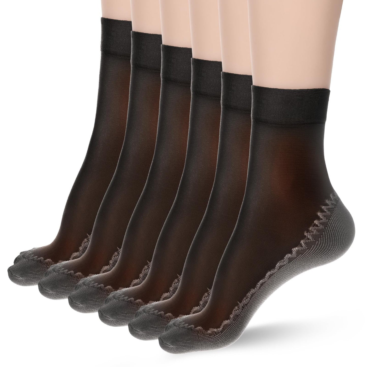 HekouJiub 12 Pairs Nylon Socks for Women Silky Sheer Ankle Socks Anti-Slip Cotton Sole Stockings(Black)
