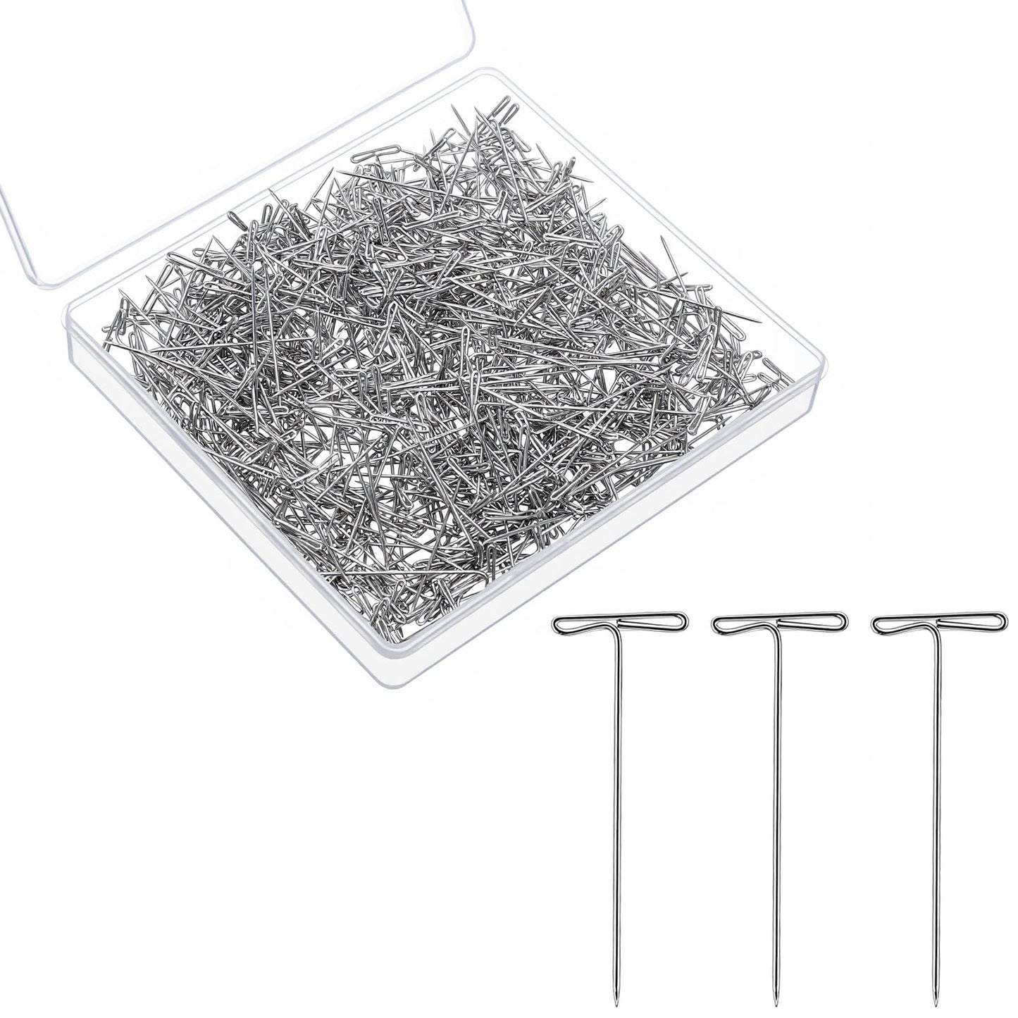 500Pcs T Pins 1.5 Inch, Stainless Steel Wig Pins for Mannequin Head Long Straight Pin for Sewing Craft Quilting Blocking Knitting Wig Making