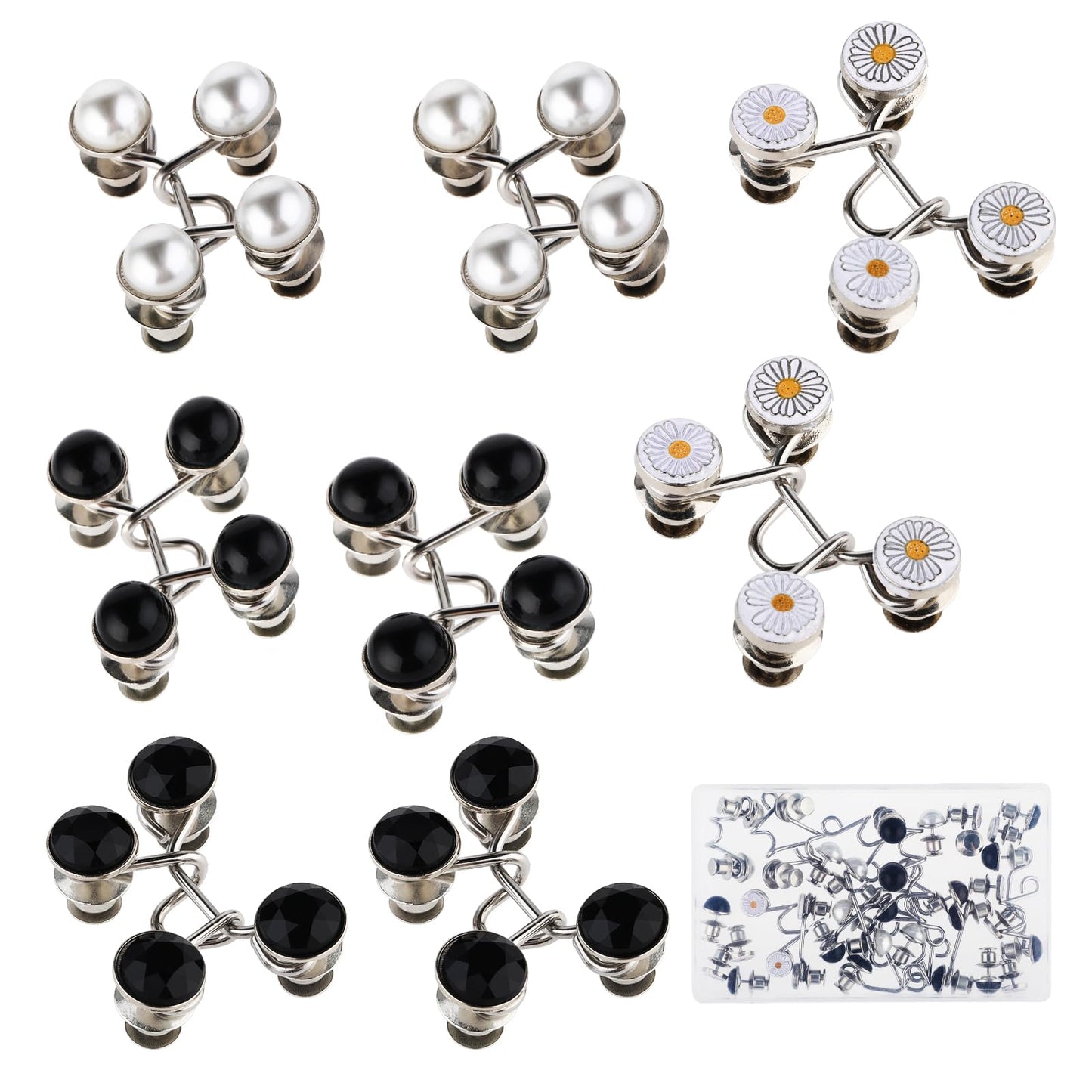 8 Set Adjustable Jeans Buttons Waist Tightener Detachable Jeans Button Tightener Pants Clips Reusable Pants Button Tightener Waist Adjuster for Pants Waistband Tightener for Dresses Blazers Slacks