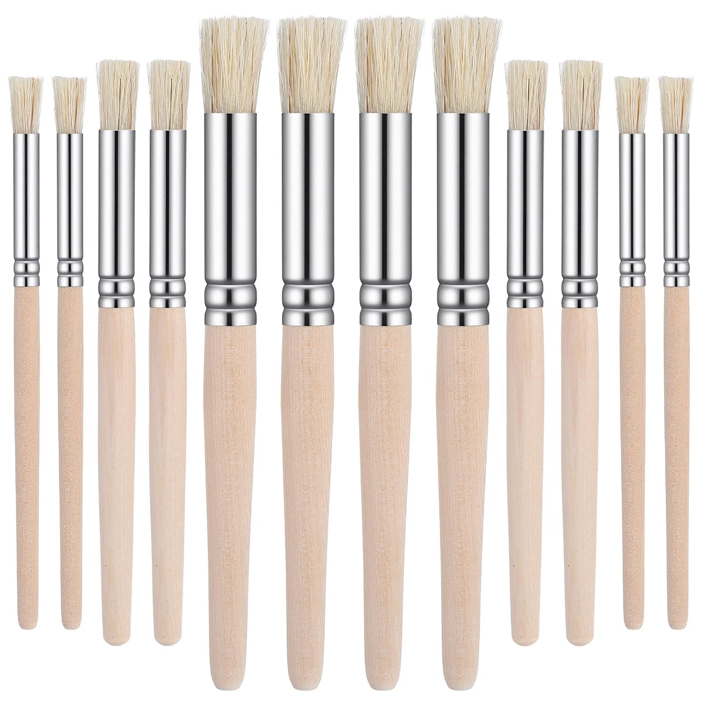 12 Pcs Wooden Stencil Brushes, Natural Bristle Template Paint Brushes,Wood Wall Painting Bristle Template Set,Paint Brush for Stencil Painting, Paintings on Wood Wall, Acrylic, Oil, Watercolor