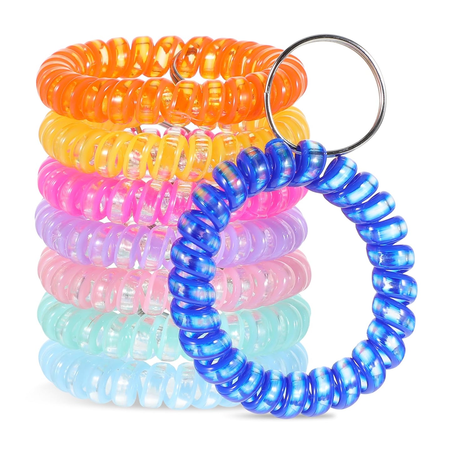 8pcs Stretchable Wristlet Keychain,8 colors Flexible Spring Spiral Coil Key Holder with Silver Key Ring,Spiral Hair Bands For Sauna, Outdoor, Sports