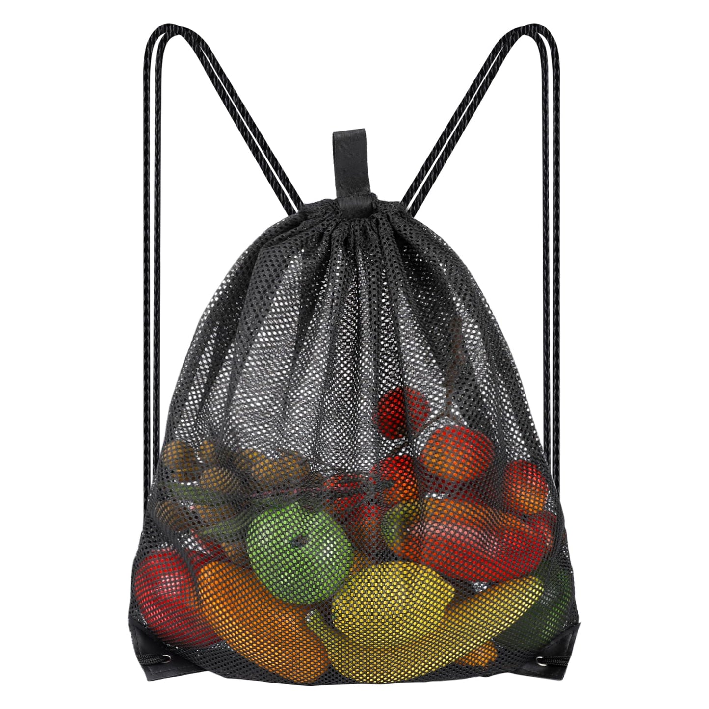 DIVINA VITAE Beach Net Bag for Toys Sand 1 Piece Mesh Bag Black Mesh Bag Mesh Bag Gym Bag with Adjustable Drawstring for Swimming Traveling Gym, Black, 45x40cm