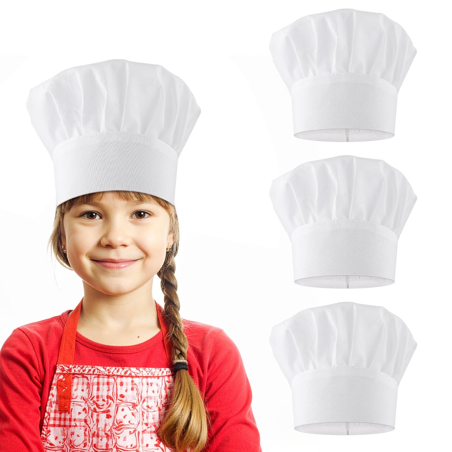 Lusofie 3 pcs Chef Hats for Kids Adjustable White Kids Chef Hat Comfortable & Durable Kitchen Toddler Chef Hat for Party School Home