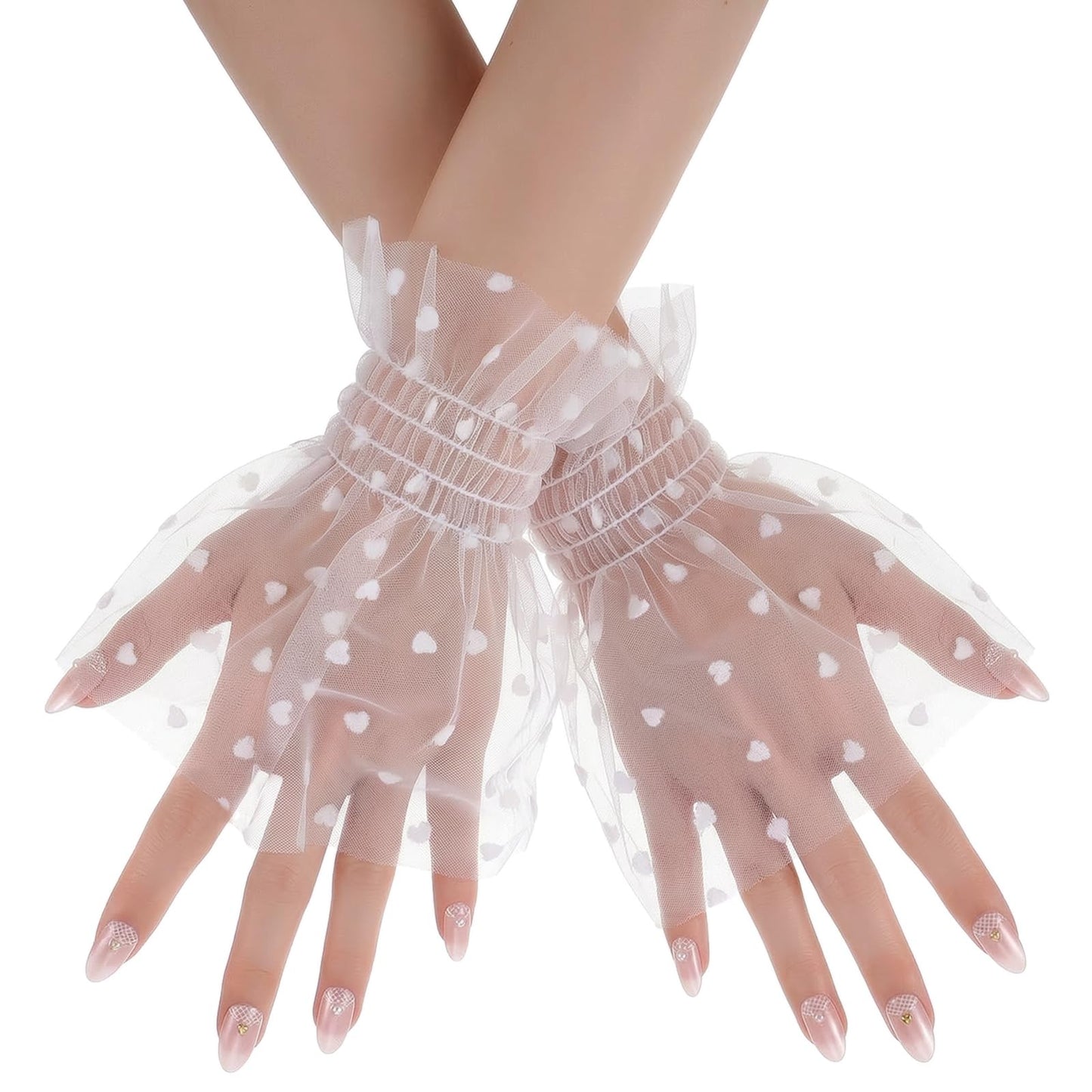 Ziuohaa White Lace Sleeves for Wedding - Tea Party Halloween Lace Gloves - Elastic Cuffs Accessories Lolita