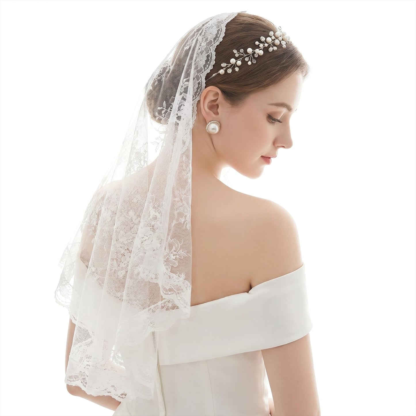 Triangle Lace Mantilla Veil Floral Edge Bridal Tulle Veil Wedding Veils
