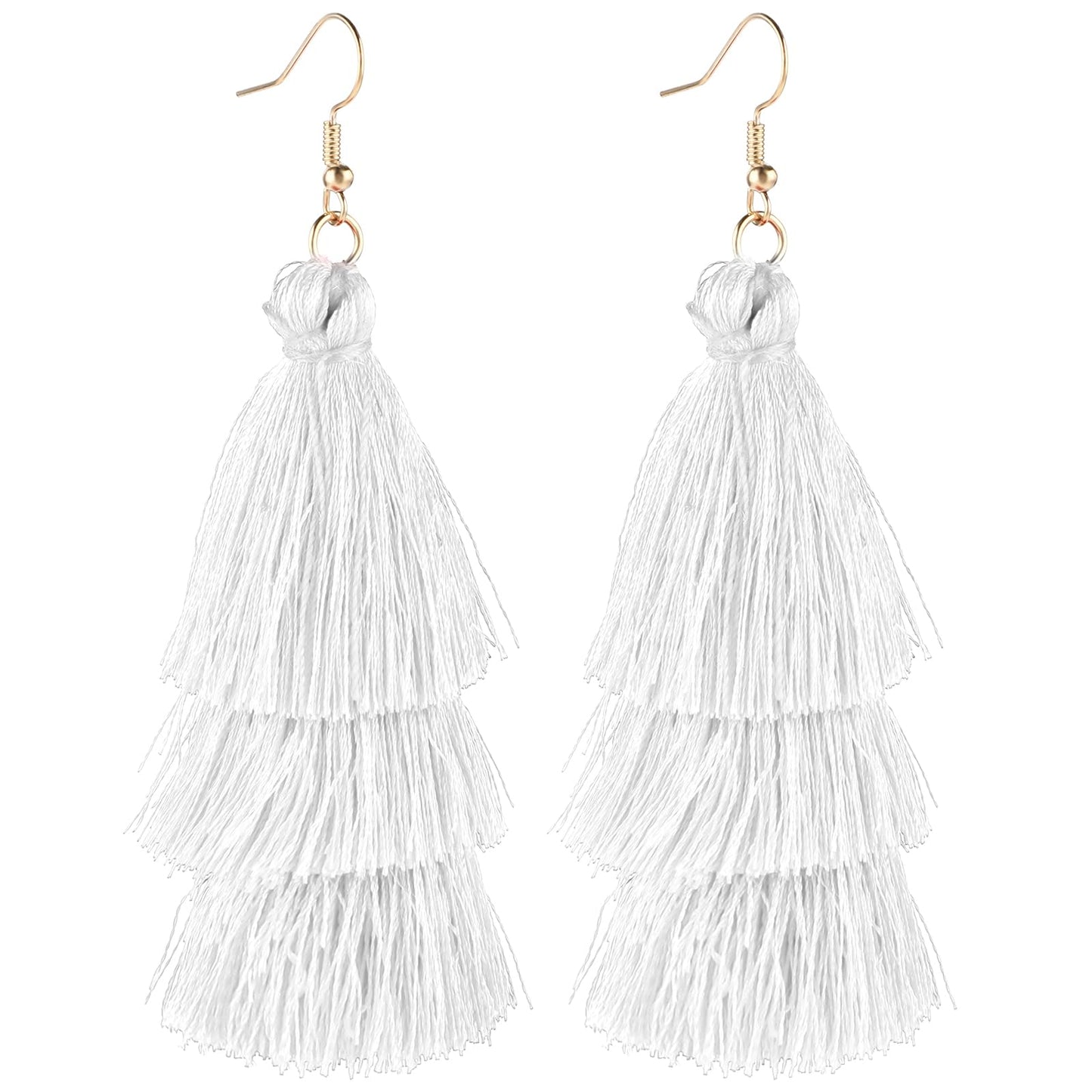 Tassel Earrings For Women Long Thread Tassel Earrings Bohemian Fringe Drop Handmade Earrings for Women Girls (White)