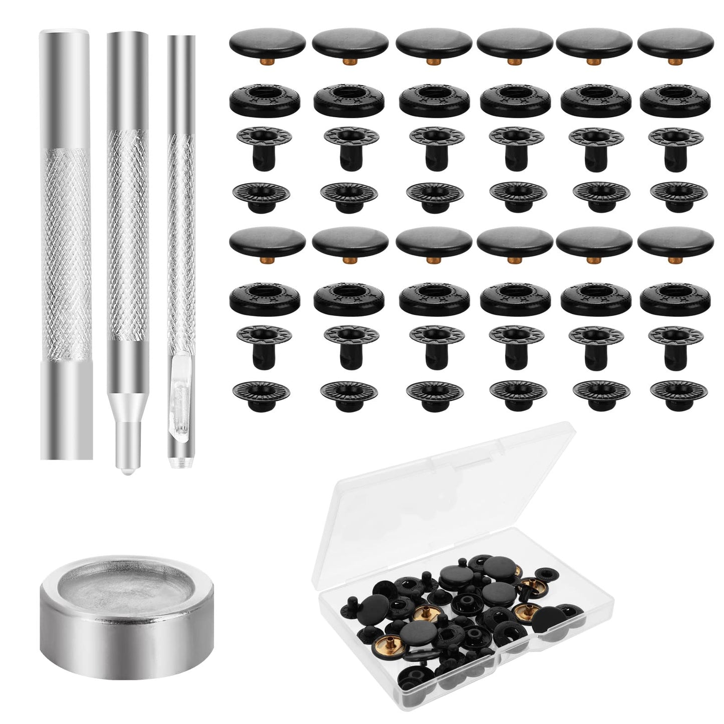 Yolev 12Sets Heavy Duty Snap Fasteners Kit 15mm Heavy Duty Leather Snap Fasteners Kit Press Studs with 4 Install Tools Leather Rivets and Snaps