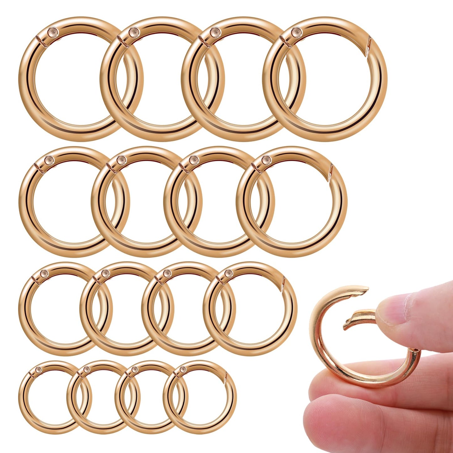 Lusofie 16 Pcs O Ring Clip Spring O Ring Clasp Round Mini Carabiner for Bag Purse Handbag Strap Craft Jewelry Making(Gold)