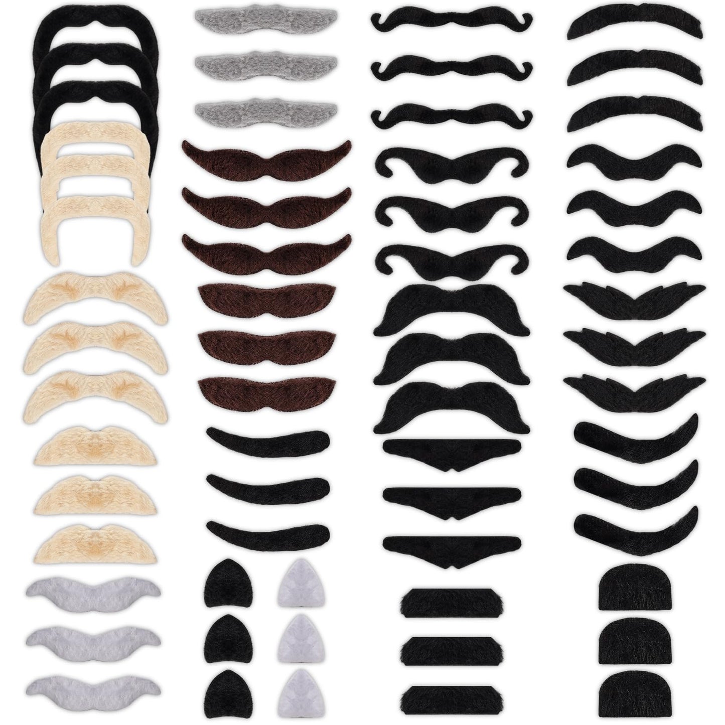 60Pcs Fake Moustache 20 Styles Fake Beard Stick on Moustache Self Adhesive Realistic Moustaches Kit for Costume Party Halloween Accessories Adult Kids