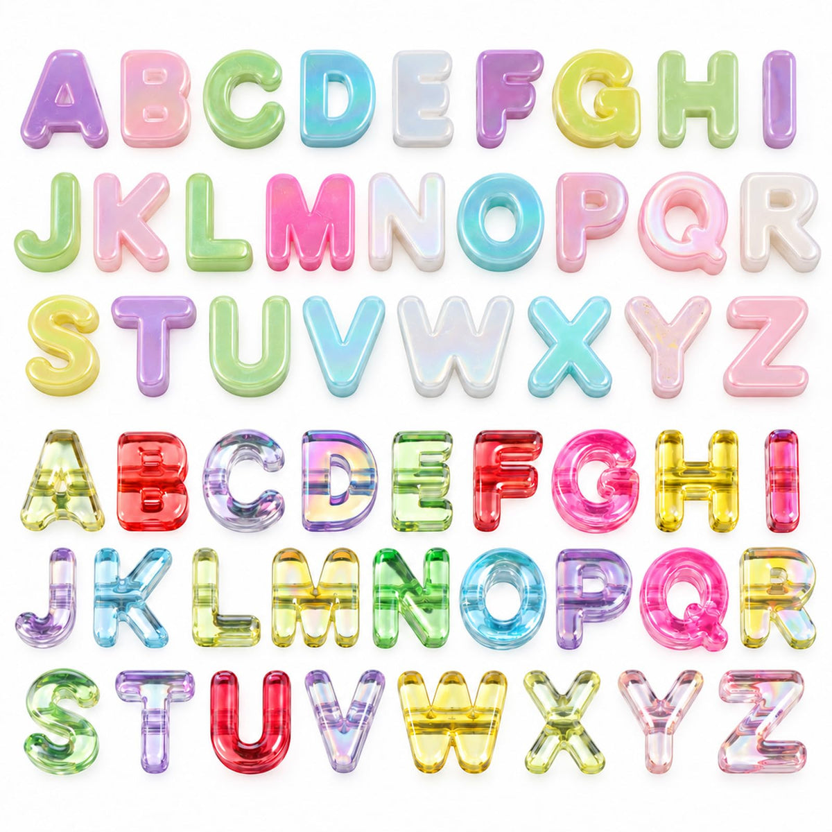 52Pcs Chunky Letter Beads, Bubble Letter Beads, Clear Crystal Jelly