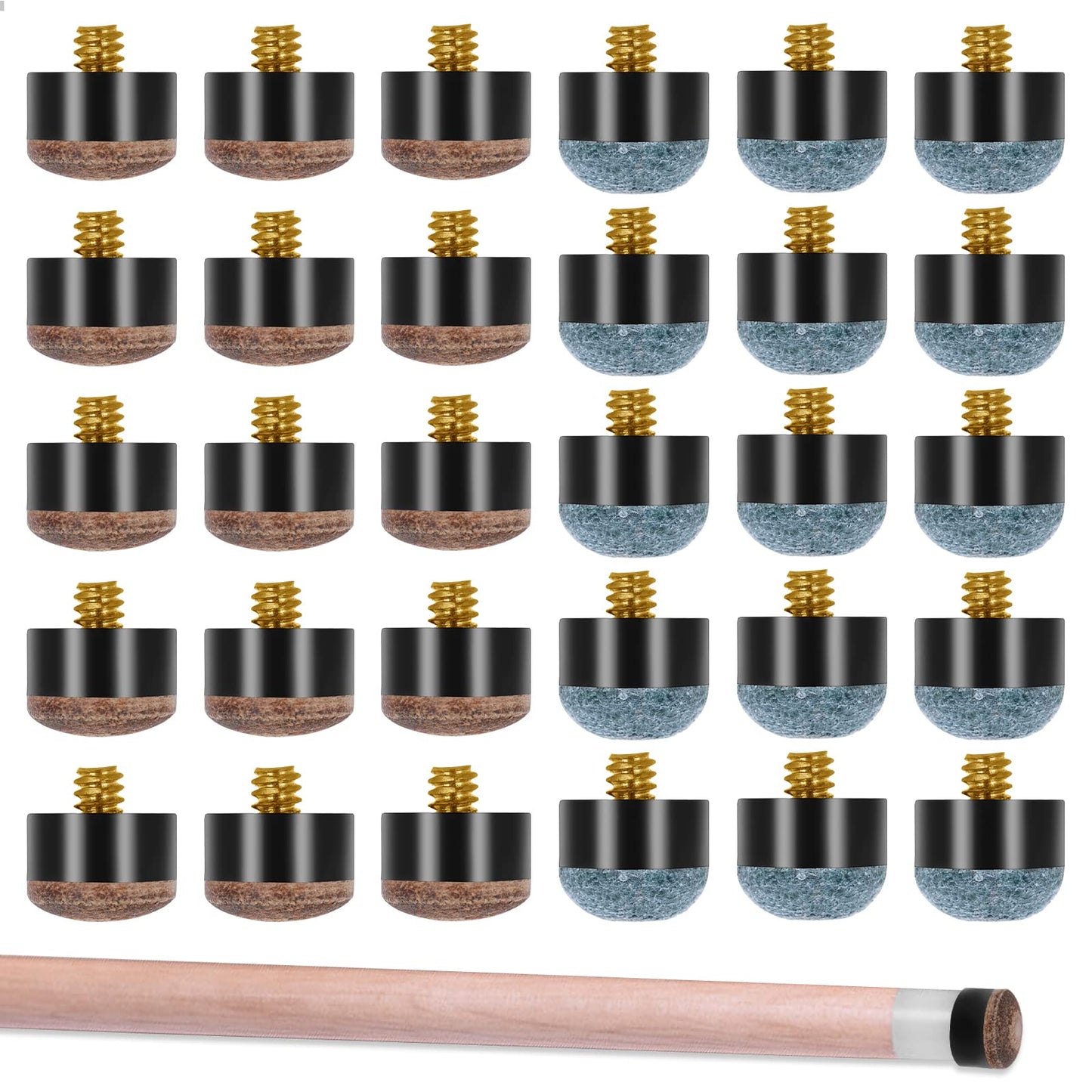 Lusofie 30Pcs Screw-on Pool Cue Tips 13mm Pool Stick Tips Replacement Cue Tips Billiard Cue Tips for Pool Cues and Snooker(15 Brown, 15 Blue)