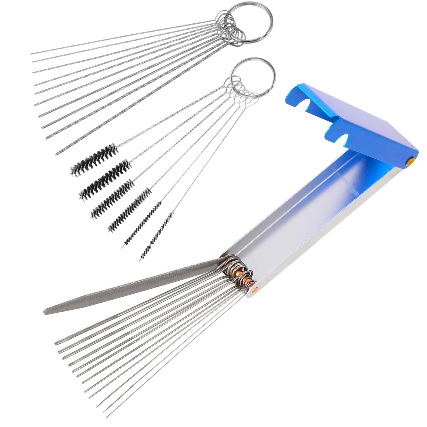 Carbon Dirt Jet Remove Cleaner For Carburetor,3 Set Airbrush Cleaner Stainless Steel 13 Cleaning Wires Set + 6 Nylon Brushes + 10 Cleaning Needles