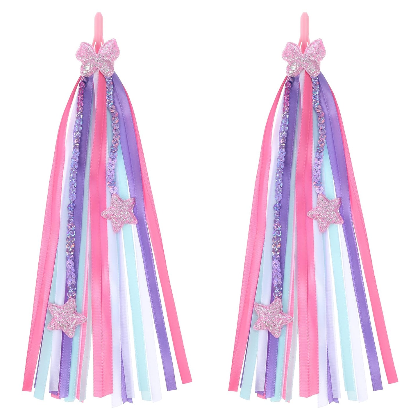 Fiyooau 1 Pair of Pink Purple Bike Streamers, Cute Bike Tassels for Girls, Bicycle Handlebar Streamers Kids Bike Accessories