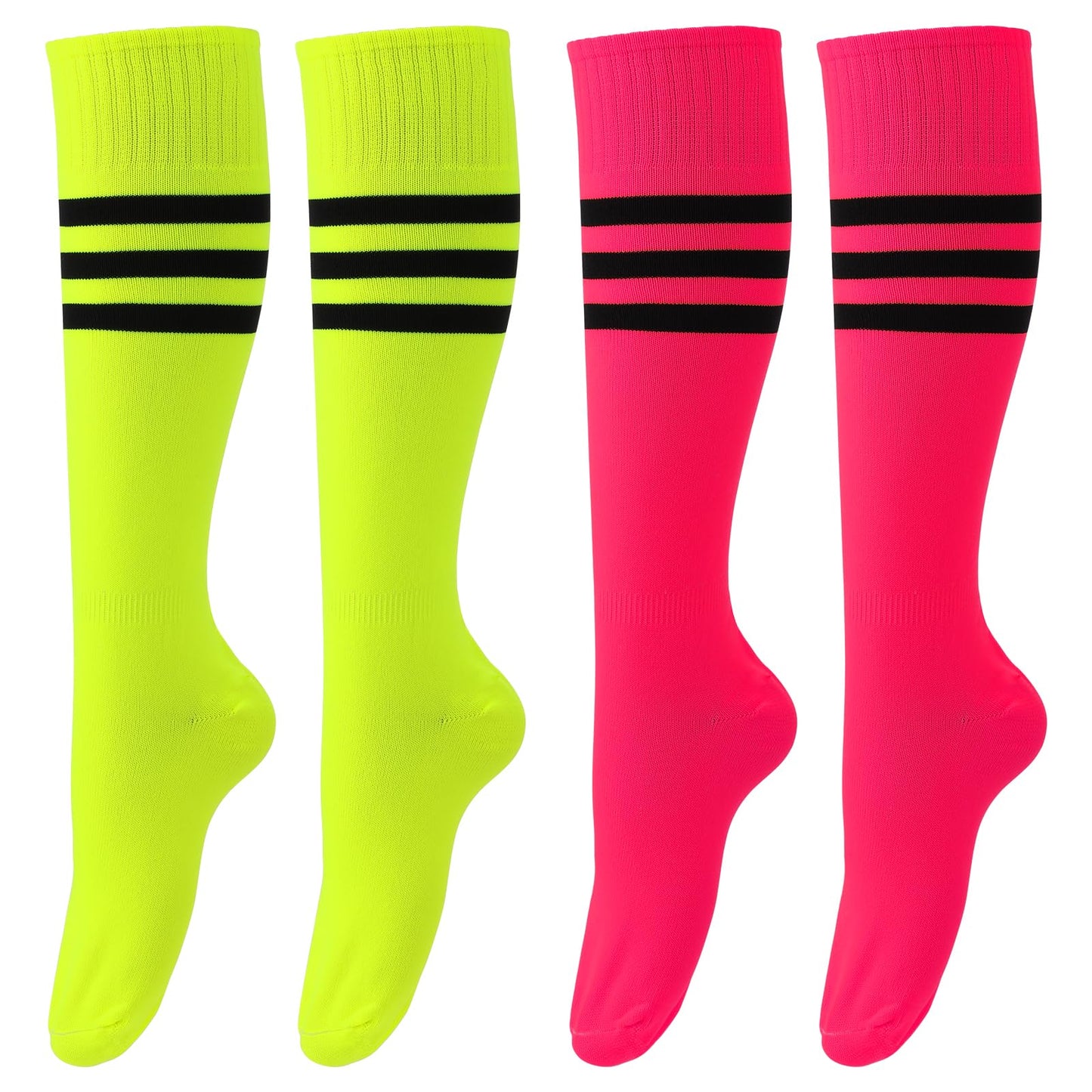 DIVINA VITAE 2 Pairs Striped Knee High Socks, Colored Neon Knee High Tube Socks with Black Stripes, Neon Knee High Socks for Ladies and Men