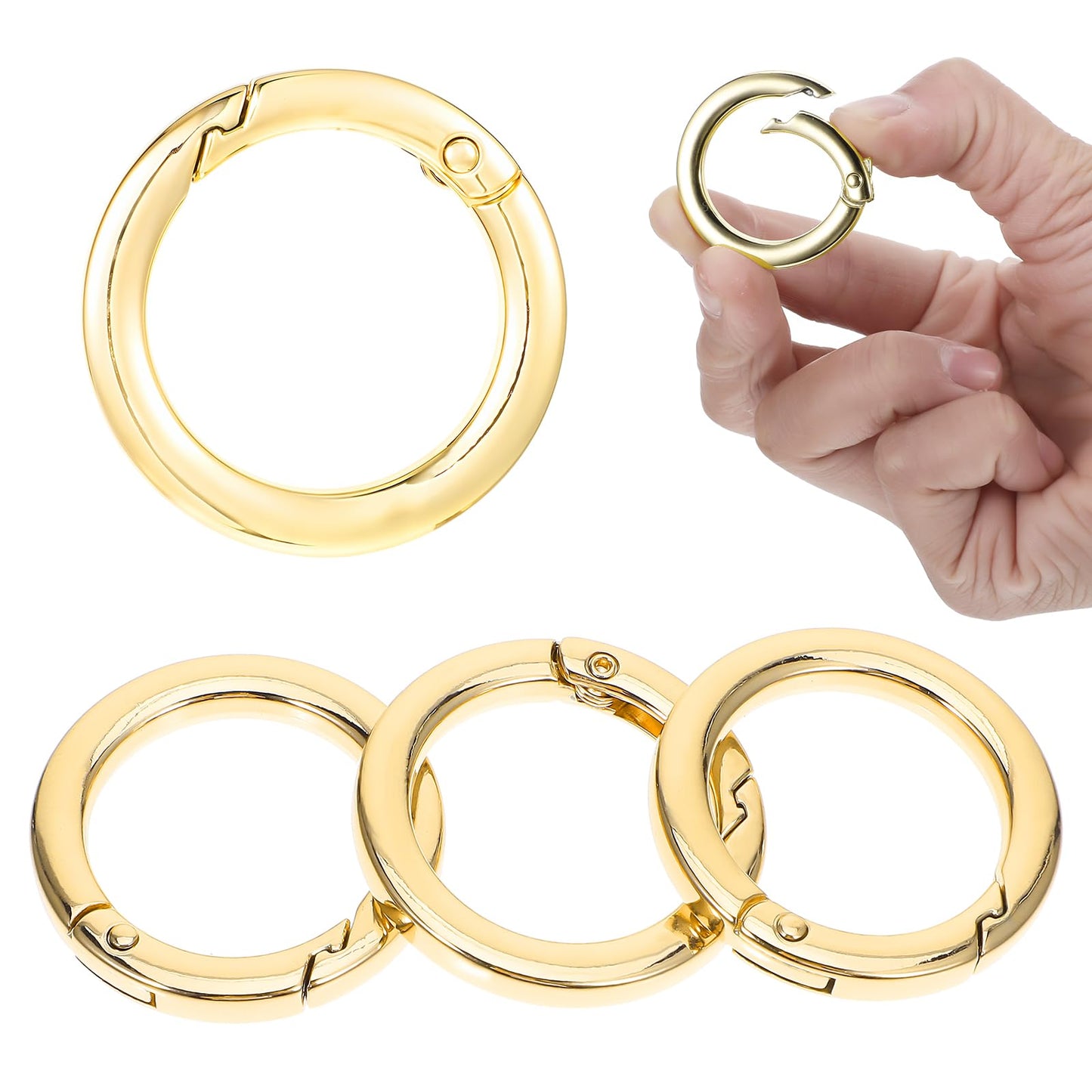 4 Pcs Metal O Ring for Purse Strap 1 Inch Gold Key Ring O Ring Spring Rings for Handbag & Keys O Ring Clip Opening Snap Trigger Clip Round Carabiner Spring Ring Clasp