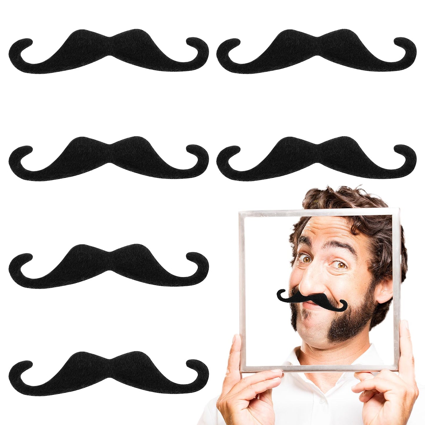 Telooco 6Pcs Fake Mustaches Self Adhesive Fake Moustache Black Stick on Mustaches Halloween Funny Handlebar Mustache Costume for Mexican Costume Pirate & Halloween Party