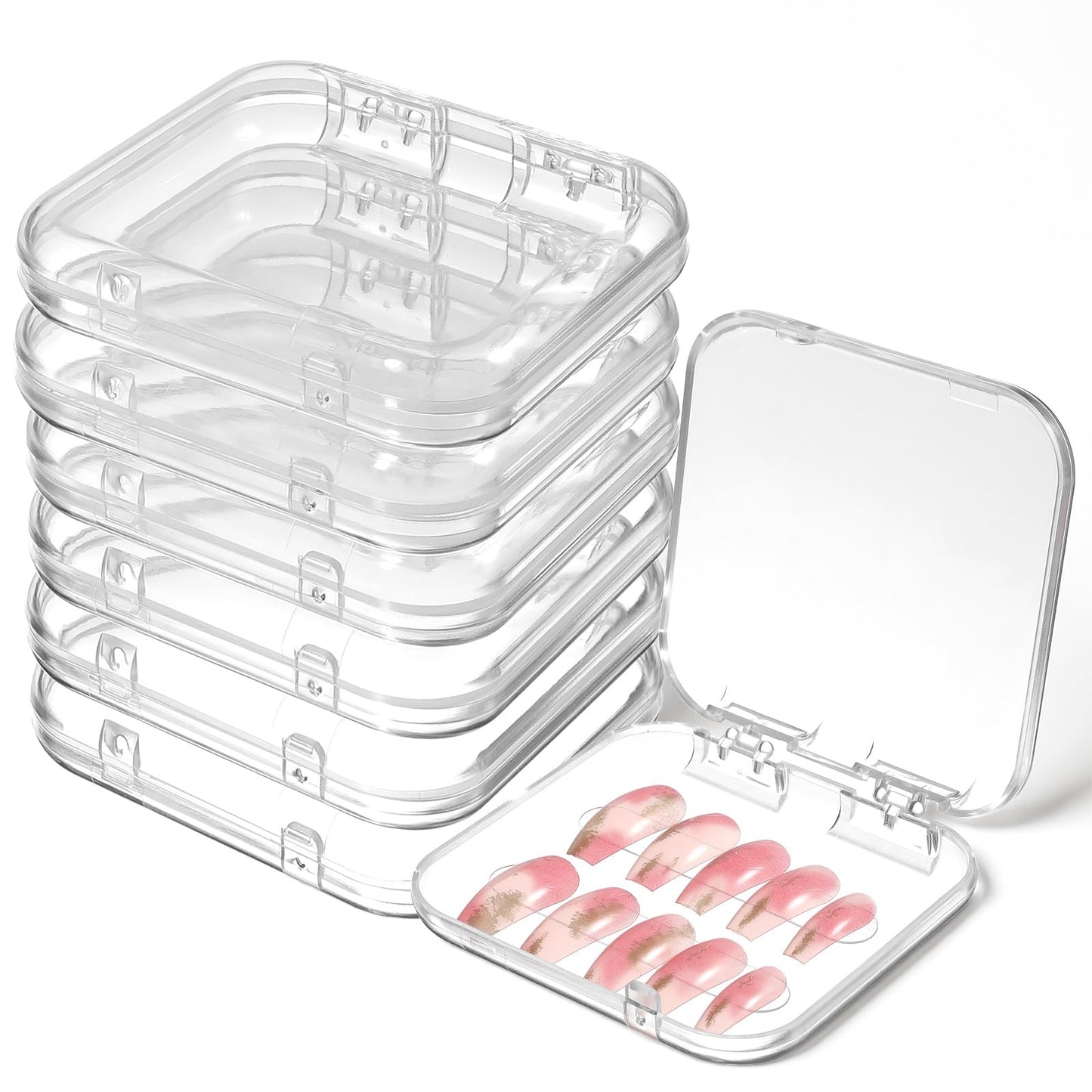 6Pcs Nail Storage Box, Press on Nail Boxes, Clear Acrylic Nails Boxes for Press ons Container Display Nails Art Home Beauty Salon