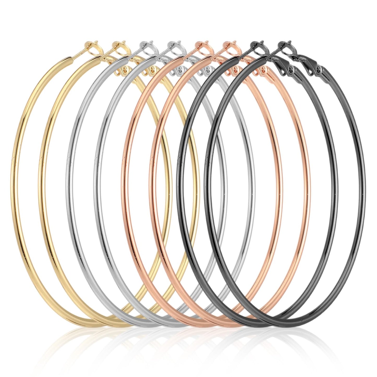 4 Pairs Large Hoop Earrings for Women, 60mm Gold Plated Stainless Steel Big Hoop Earrings Lightweight Thin Dangle Earrings for Sensitive Ears