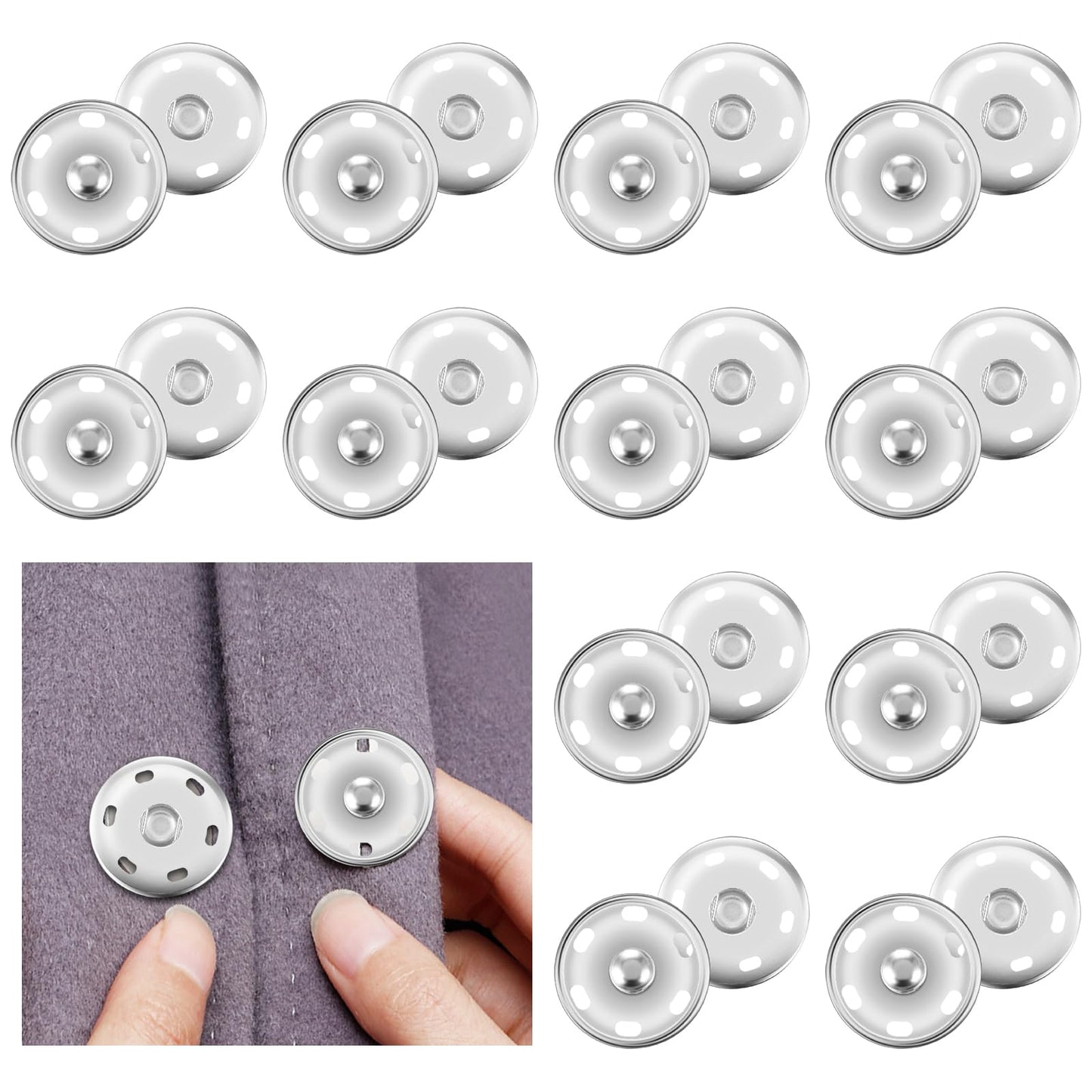 Lusofie 12PCS Snap Buttons Metal Press Studs 21mm Silver Snap Buttons for Clothes Poppers Fasteners Press Studs Snap Fasteners for DIY Craft Sewing Clothing (Silver)