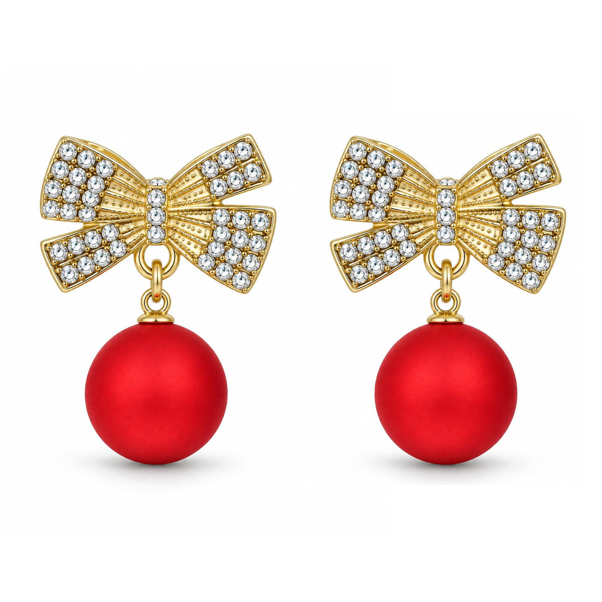 Pearl Bow Earrings, Christmas Earrings, Red Pearl Stud Earrings for Women