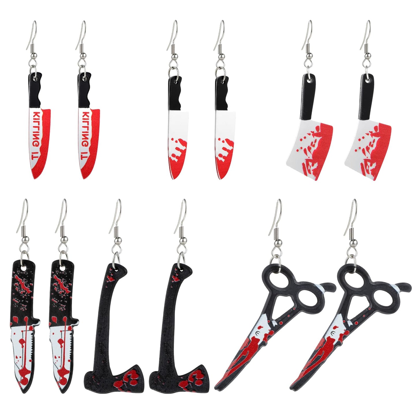 Lusofie 6 Pairs Halloween Earrings Knife Earrings Punk Gothic Earrings Horror Earrings Dagger Earrings Knife Halloween Earrings for Women Girl Teen Hip Hop Halloween Party Jewelry