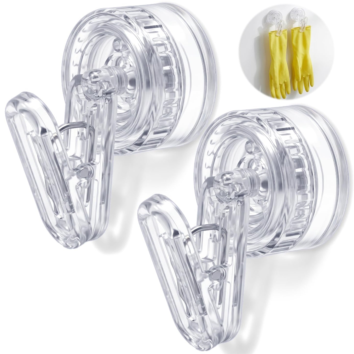 Fiyooau 2 Pcs Glove Holder Clip with Suction Cup Rotatable Plastic Suction Cup Clips Clear Wall Mounted Hooks for Kitchen Bathroom Office, Easy Install, Ideal for Dish Gloves Towels