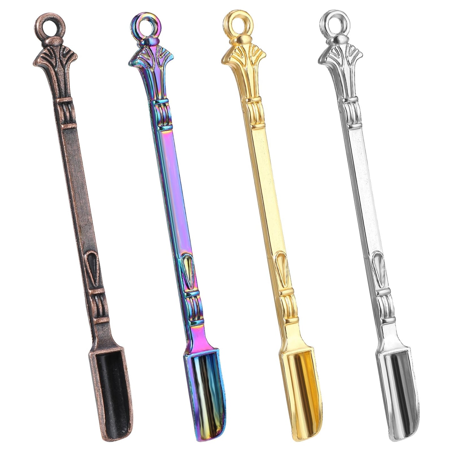 Lusofie 4 Pcs Metal Mini Spoons Tiny Shovel Spoons Spice Spoons Mini Pendant for Daily Use DIY Design Necklace Keychain Making(Multicolor)