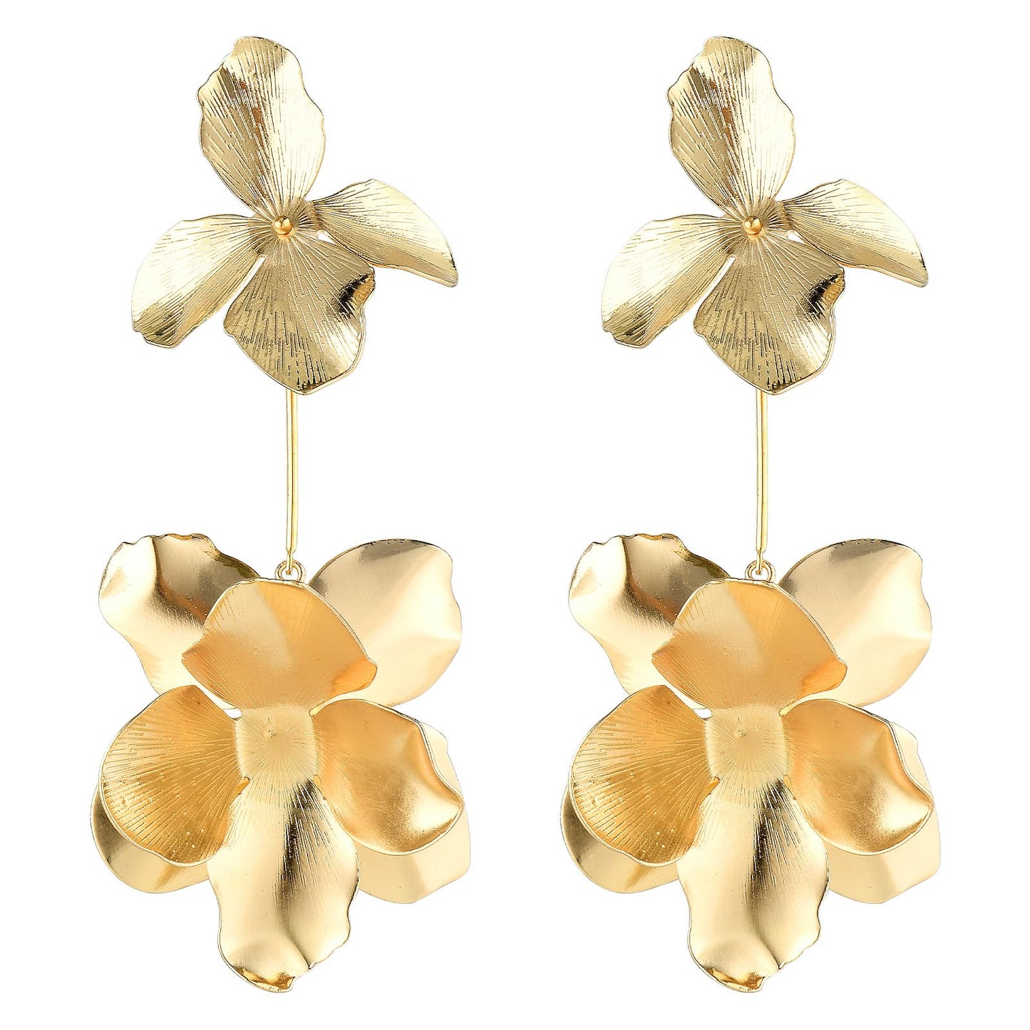 Statement Gold Petal Earrings Large Flower Earrings Exaggerated Metal Floral Earrings Thanksgiving Christmas Jewelry Gift for Women Girls