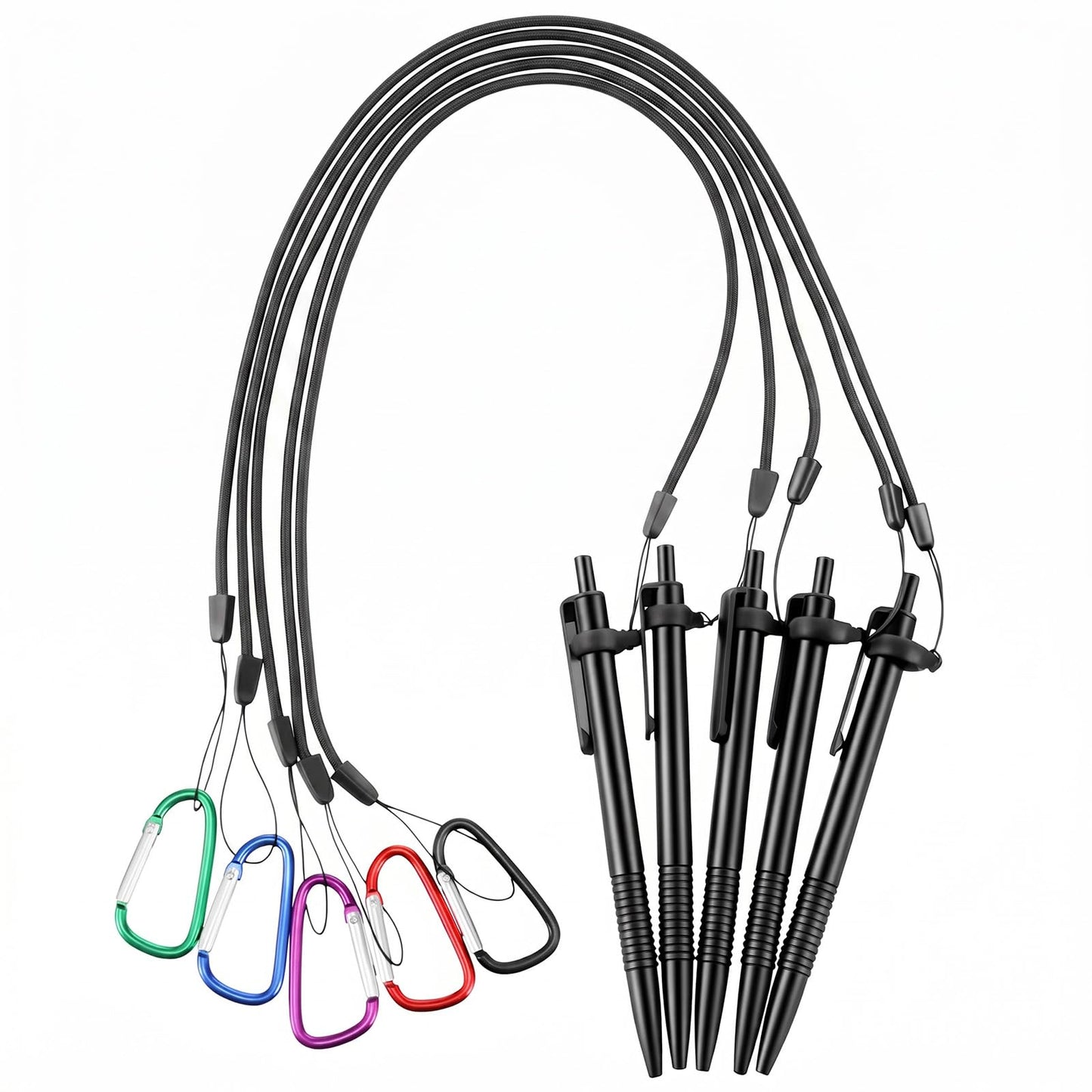 Fiyooau 5 Sets 24 Inch Pen Leash for Clipboard - Elastic Pen Lanyard Tether with Silicone Ring, Carabiner and Pens, Stylus Lanyard for Clipboard Notebook Office Supplies