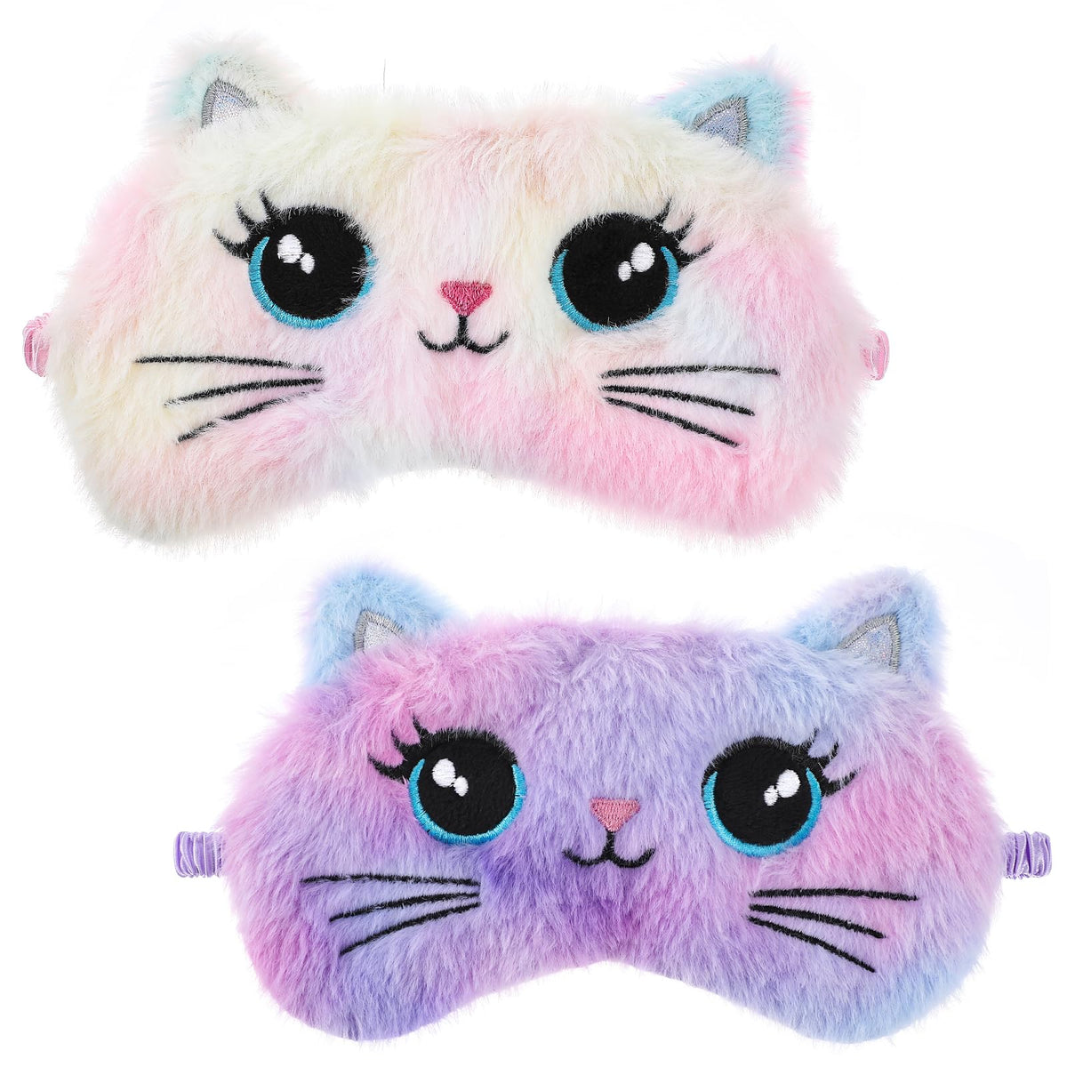 2pcs Sleep Mask for Kids Plush Cute Kids Eye Mask for Sleeping Cat Fuffy Girls Sleep Masks Animal Sleeping Eye Cover with Adjustable Strap Soft Night Eyeshade Blindfold for Women Girls Toddler