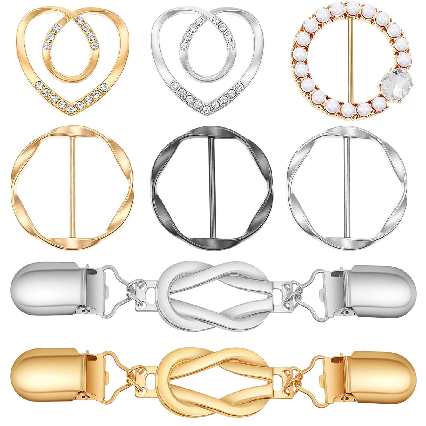8PCS Scarf Ring, Waist Shirt Clips for Women Clothing, Scarf Rings for Women, Shirt Ties Clips, for Scarves, Shirts, Shawls(Gold Silver)