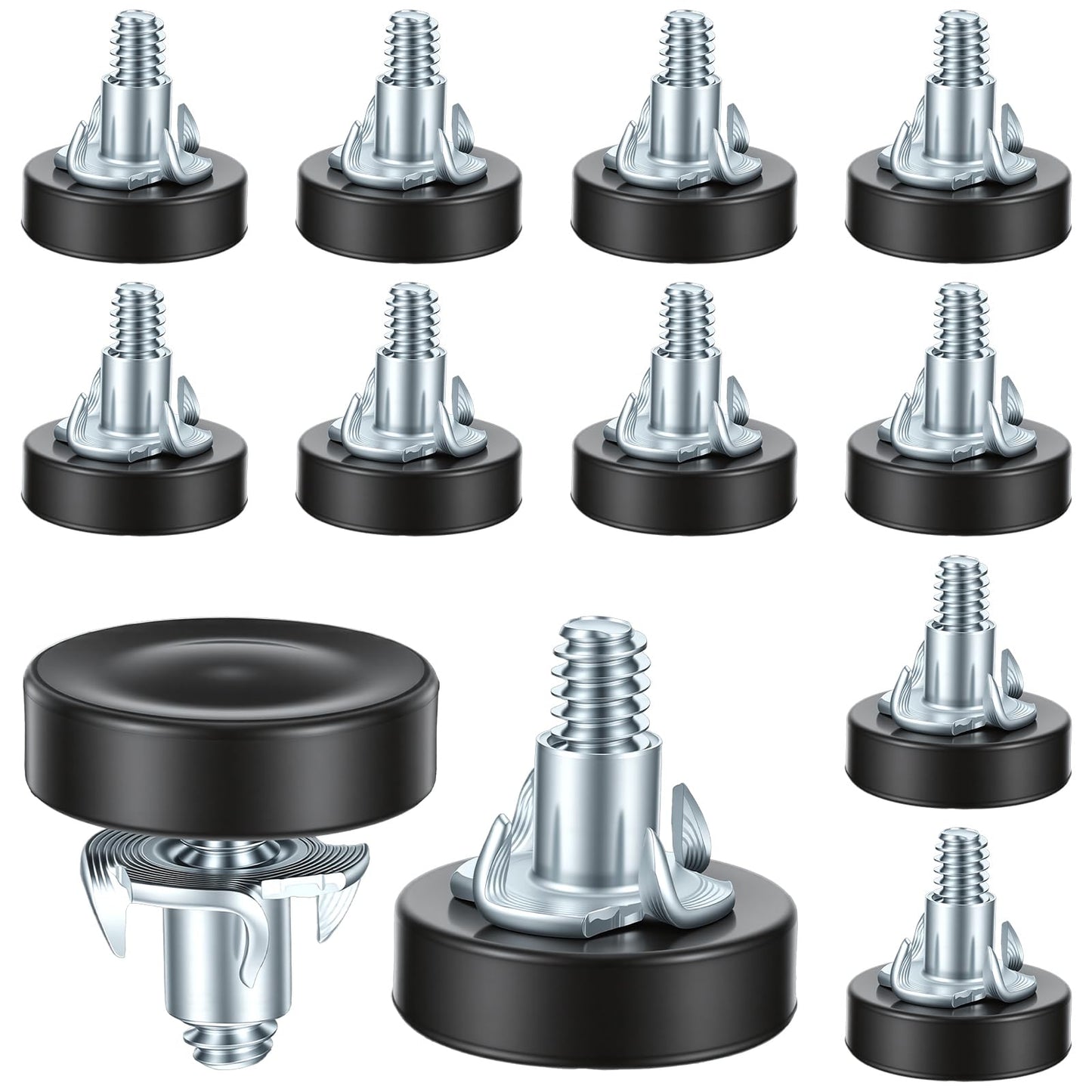 Fiyooau 12 Pcs 1/4" Thread Leveling Feet, Adjustable Furniture Feet with T-Nuts, Threaded Screw in Table Leg Levelers for Table, Cabinets, Chairs, Stool Legs