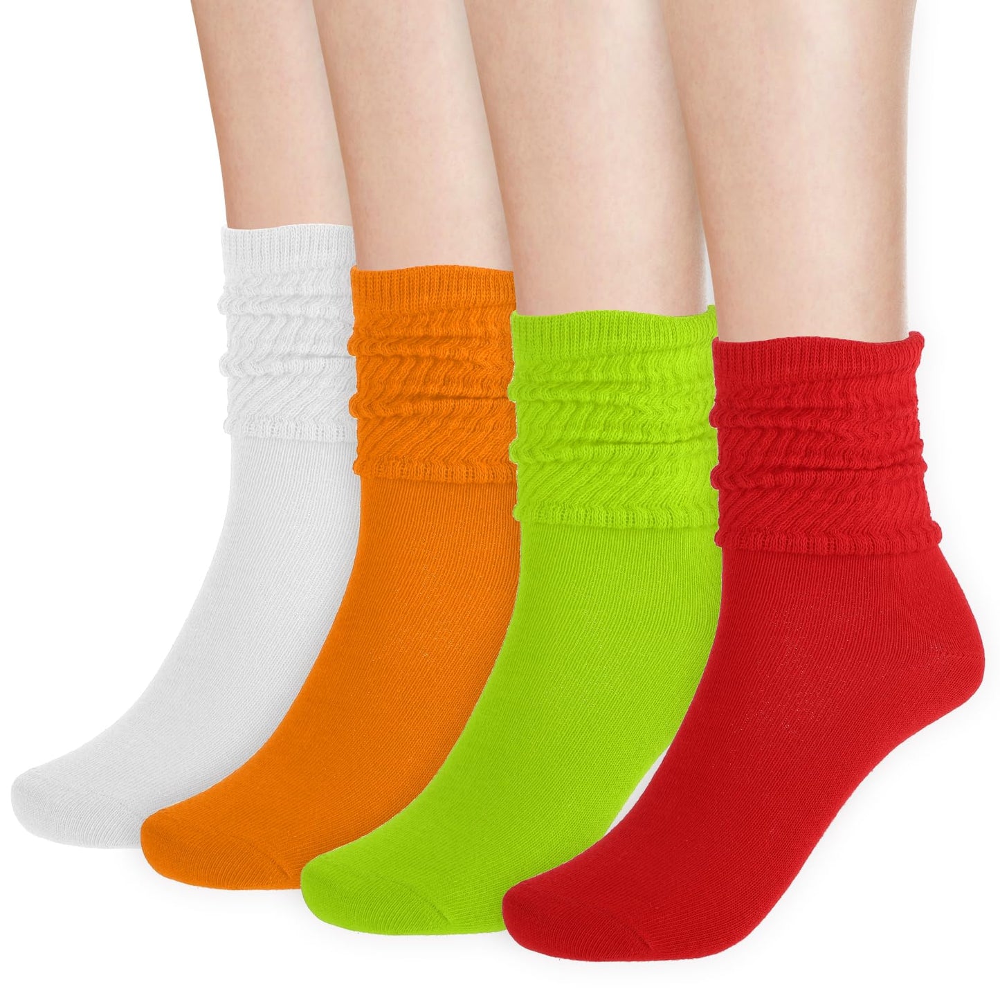 Lusofie 4Pairs Colorful Slouch Socks for Kids Cotton Long Crew Socks Knee High Socks Stacked Socks for Little Girls Toddler Girls Kids 1-12 Year