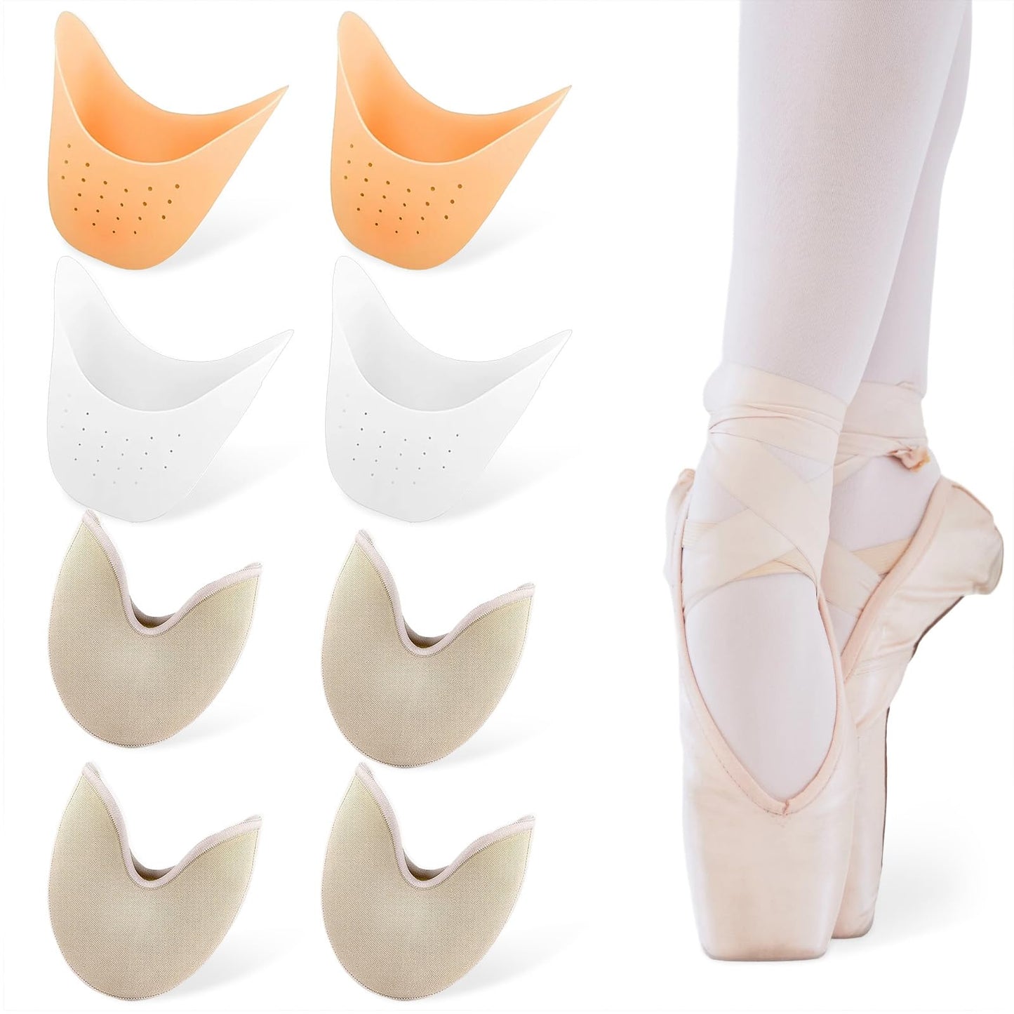 4 Pairs Toe Pads for Pointe Shoes, Cotton & Silicone Gel Ballet Toe Pads Breathable Pointe Shoe Toes Pad for Women Dancers High Heels
