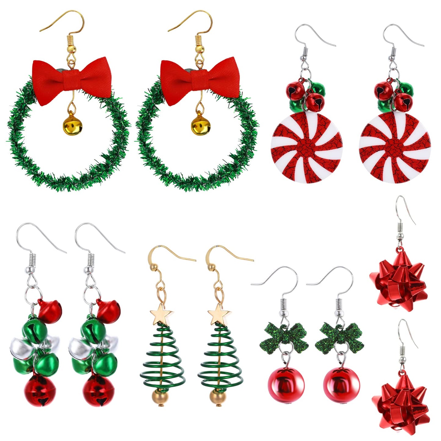 Yolev 6 Pairs Christmas Earrings for Women Sparkly Holiday Earrings Christmas Earrings for Girls Holiday Earrings Bow Knot Snowflake Jingle Bell Reindeer