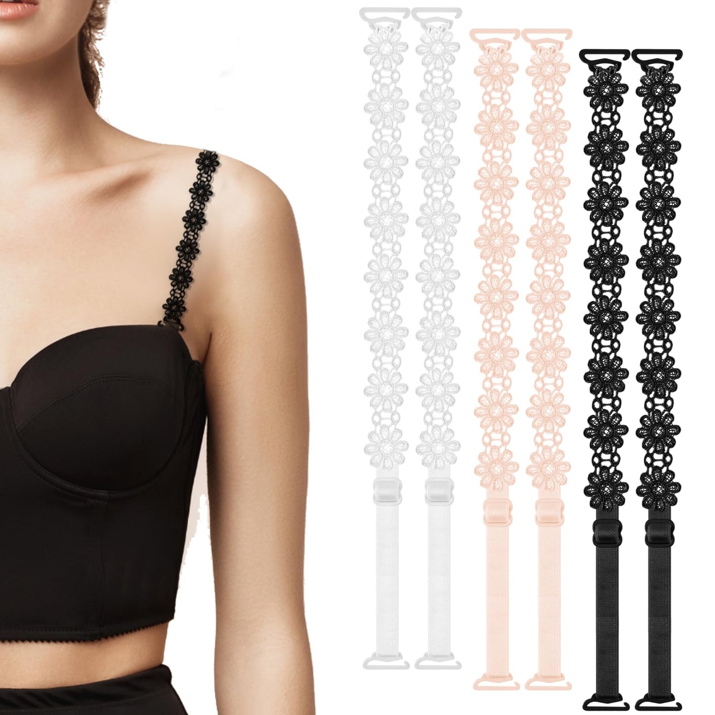 6Pairs Women's Bra Straps Sunflower Bra with Removable Straps Replacement Elastic Decorative Bra Straps Non-Slip Lingerie Straps Shoulder Straps