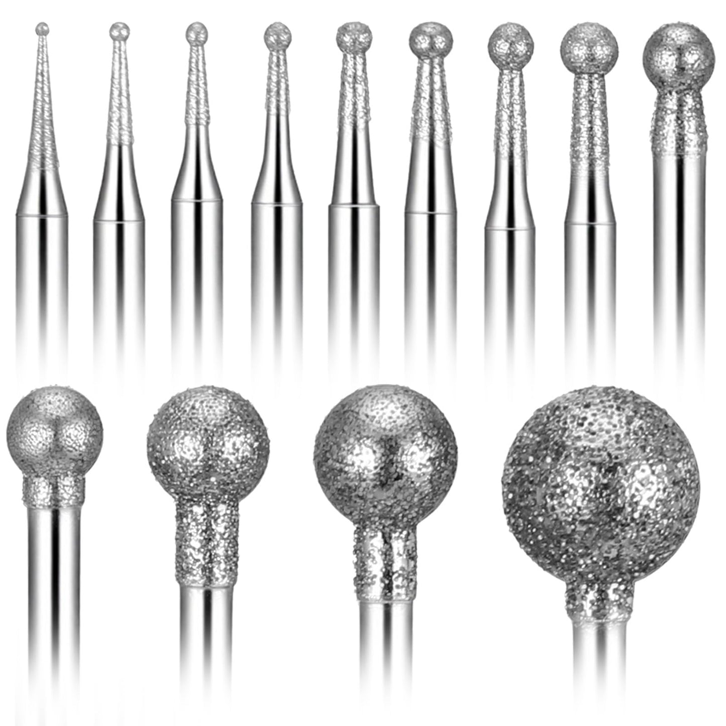 13 Pcs Ball Shape Diamond Drill Bits for Stone Carving, 3/32'' Shank Diamond Burr Bits Mounted Round Ball Burs Stone Carving Bit for Rotary Tool (Size 0.5-8mm)
