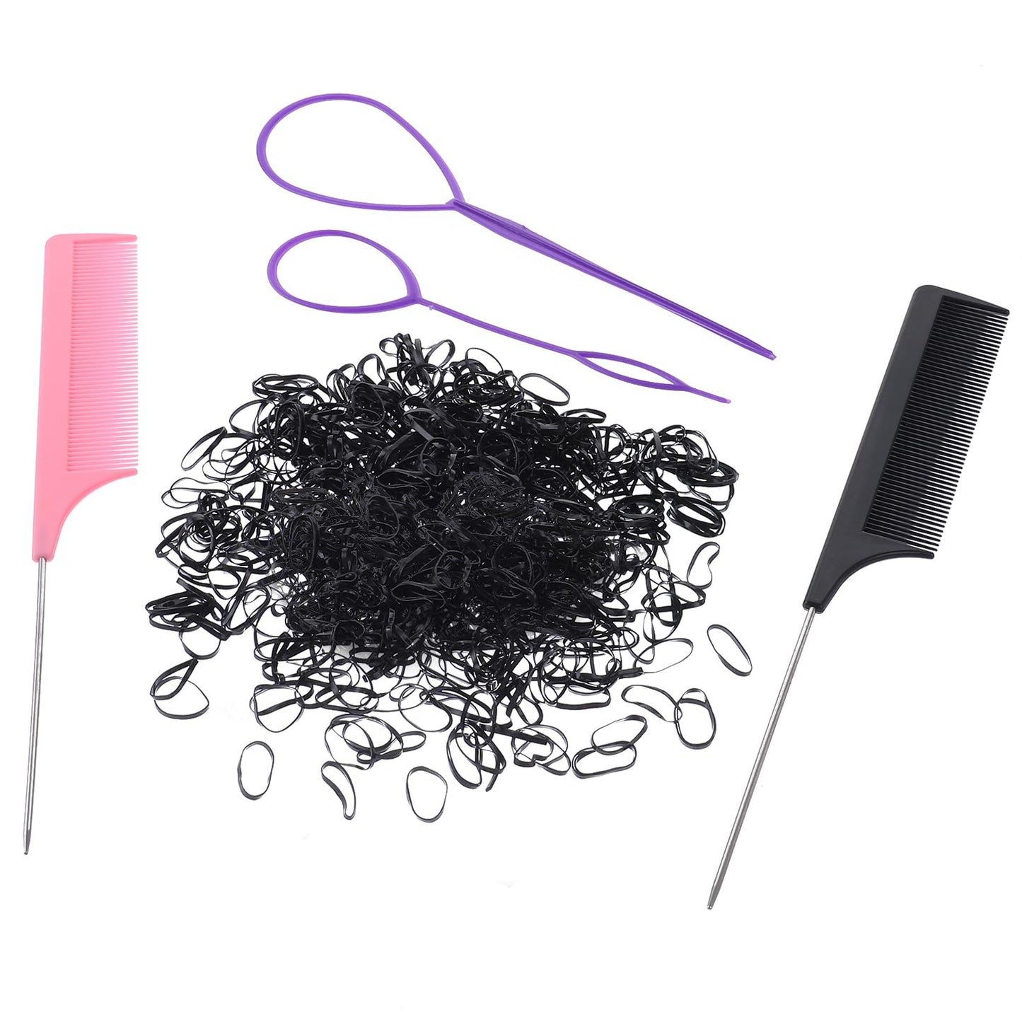 1000 Pcs Black Elastic Hair Ties with Hair Loop Styling Tool Set Mini Rubber Bands for Hair Soft Small Ponytail Holders Polybands Hair Elastics Thin Hair Bands for Kids Toddler Baby Girls Women