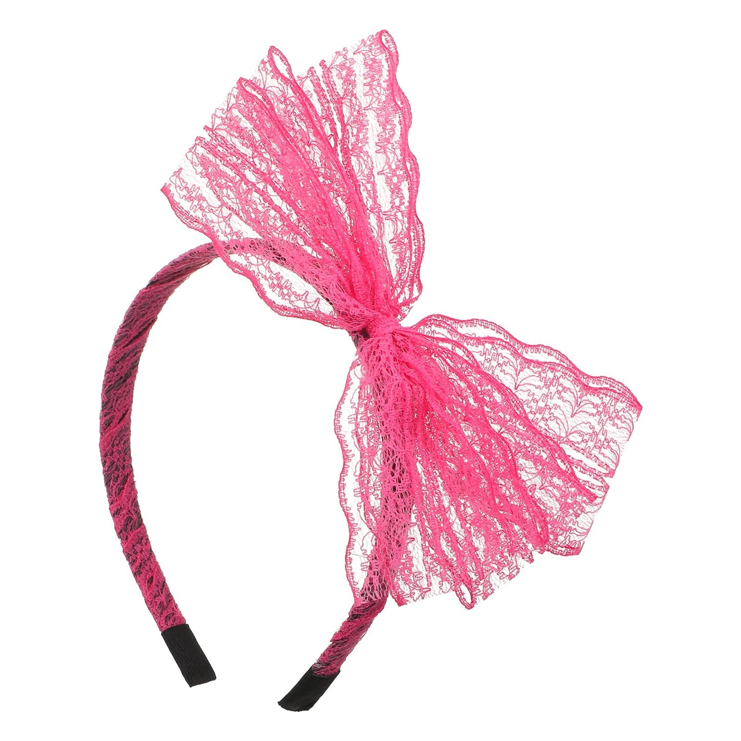 80s Lace Headband Bow Neon Headband for Women Costume(Pink,Pink)