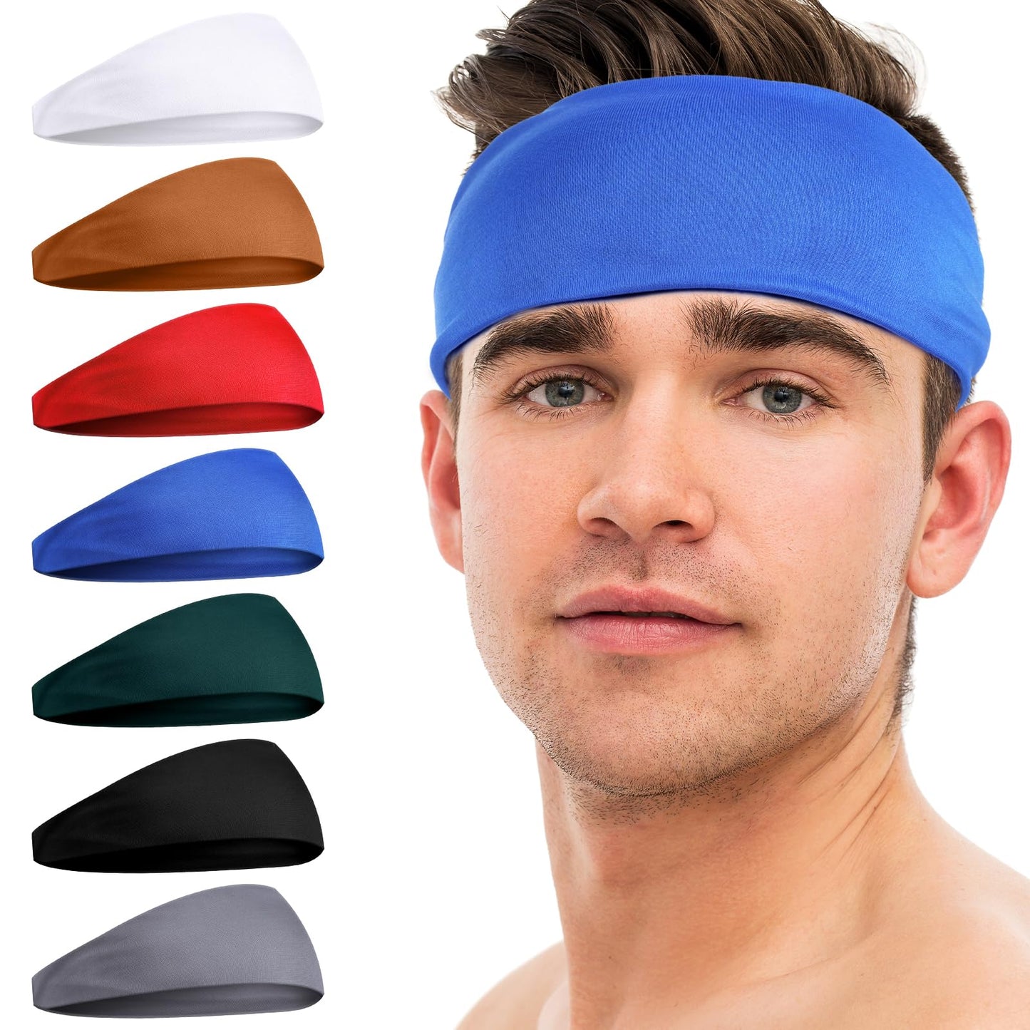 Sweat Bands 7 Pcs Elastic Headband Men Running Head Band Breathable Workout Headbands for Men Running, Fitness, Tennis & Outdoor Activities