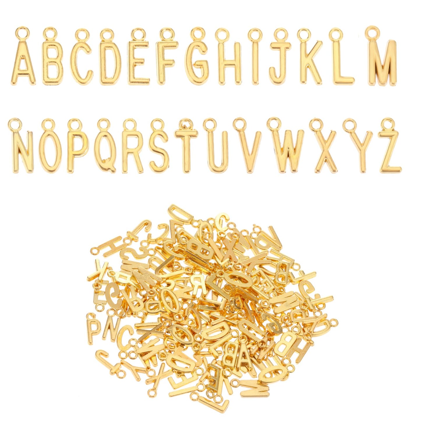 Telooco 156Pcs Gold Letter Charms A-Z Alphabet Letter Charms for Jewelry Making Initial Charms with 200Pcs Open Jump Rings Pendant Bead for Bracelets Necklace Keychains DIY Crafts Supplies
