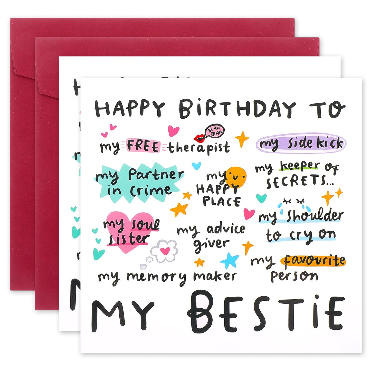 Funny Birthday Card for Sister Women Friend Birthday Card with 6 x 6 Inch Envelope Happy Bday Gifts for Bestie Color Graffiti Funny Sister Birthday Card