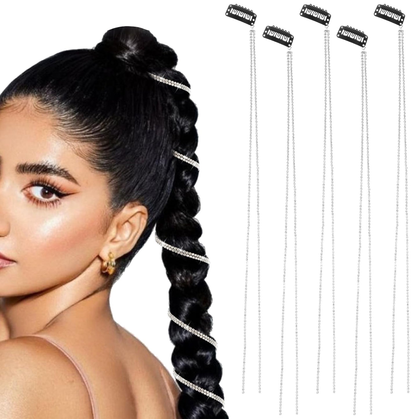 8 Pcs Long Rhinestone Hair Chains Tassel Hair Clips Chain19 Inch Sliver Rhinestone Chain Decorative Hair Clip for Women Festival Rave Daily Headwear Braids Accessories