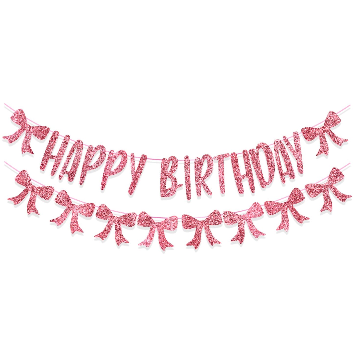 Lusofie Bow Happy Birthday Banner Pink Birthday Banner Glitter Bow Birthday Banners For Coquette Birthday Decorations Pink Bow Party Decorations