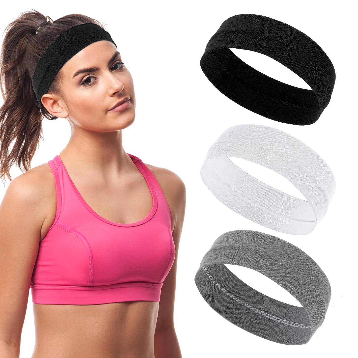 Lusofie 3 Pcs Headbands for Men Women Elastic Headbands Non Slip Sweatband Sports Headband For Running, Basketball, Yoga, Gym, Workouts
