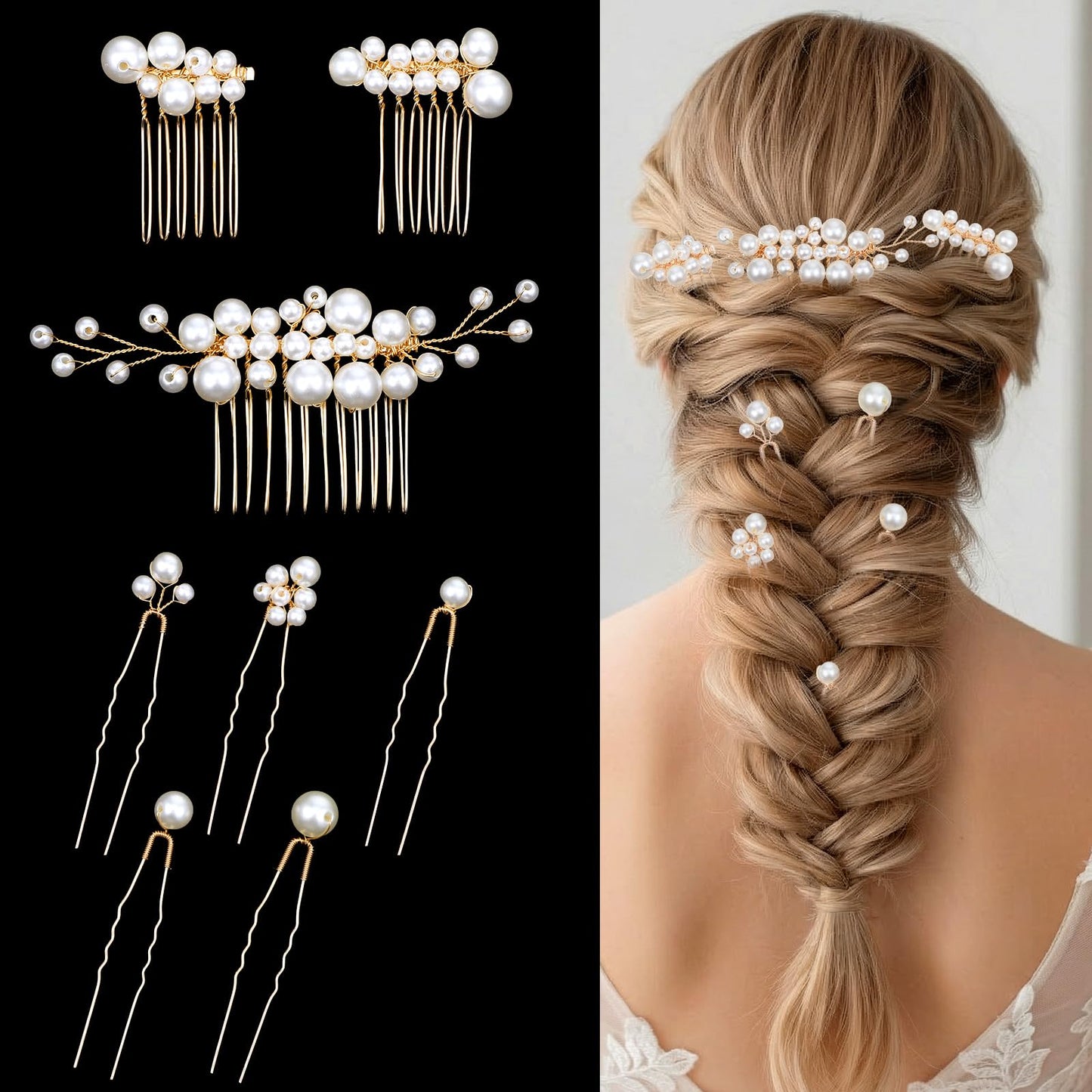 8 PCS Wedding Pearl Hair Comb Set,Bridal Pearl Hair Pins, Wedding PearlHair Accessories for Bridesmaids Brides Flower Girls