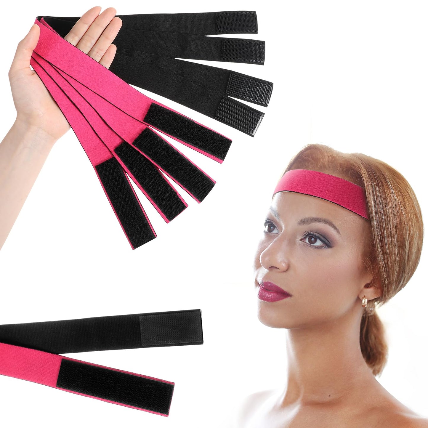 6pcs Elastic Bands for Wig,Women Lace Bands for Wigs,Melting Band to Hold Wigs in Place Wig Accessories (Pink + Black)